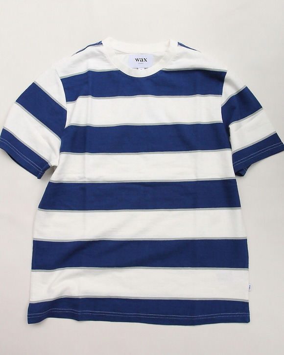 Wax London ”Dean SS T Block Stripe BLUE ECRU”250327