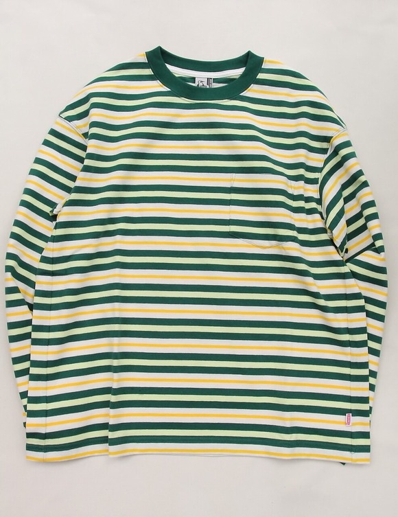 Chums ”HW Border LS T GREEN YELLOW”240810