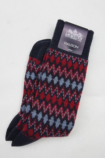 HALISON Mix Lamb Wool Zig Zag Dia Socks NAVY (2)