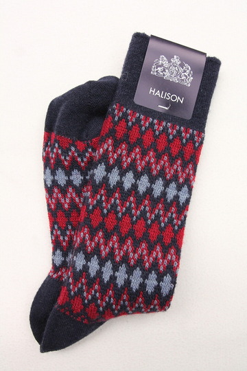 HALISON Mix Lamb Wool Zig Zag Dia Socks NAVY (2)