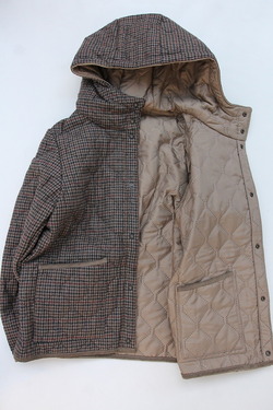 ARMEN Heat Quilt Reversible Hooded Jacket OLIVE Check X IRAQ (6)