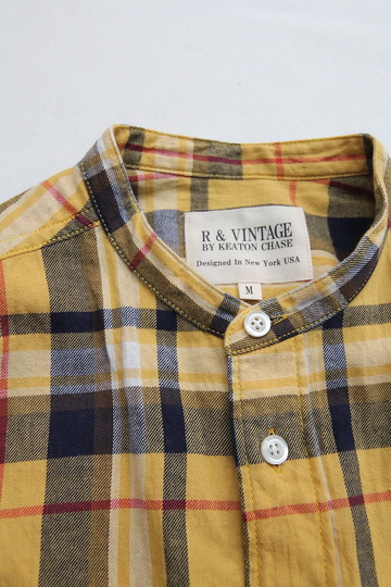 R & Vintage LS Band Collar Shirt Twill Check YELLOW (3)
