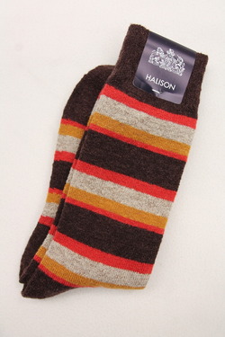HALISON Doralon Multi Border Socks BROWN (2)
