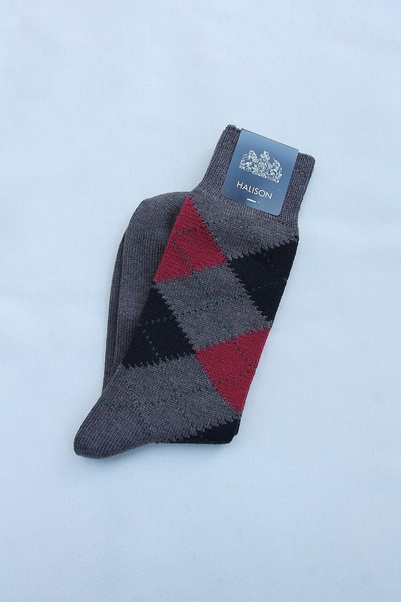HALISON ”Dralon Argyle Socks 5 Diamond GRAY” (2)