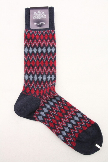 HALISON Mix Lamb Wool Zig Zag Dia Socks NAVY (3)