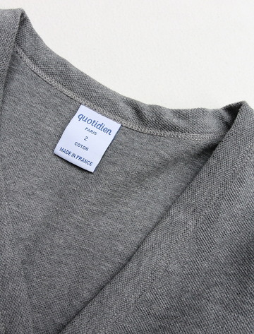 Quotidien Cotton Pique V Neck Cardigan GREY (4)