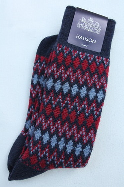 HALISON Mix Lamb Wool Zig Zag Dia Socks NAVY (3)