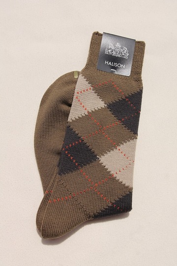 HALISON ”Dralon Argyle Socks 5 Diamond OLIVE” (2)