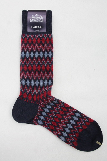 HALISON Mix Lamb Wool Zig Zag Dia Socks NAVY (3)