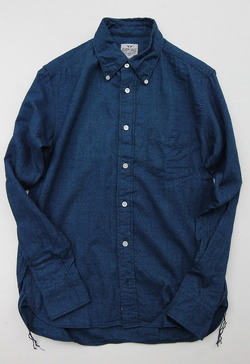 Keaton Chase Triple Needle BD Shirt Indigo Herringbone