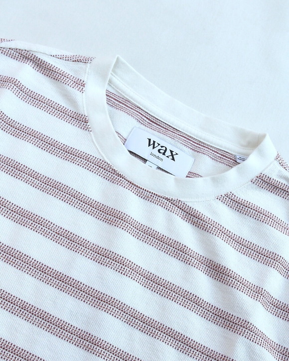 Wax London ”Dean SS T Stitch Stripe ECRU RUST” 260723 (2)