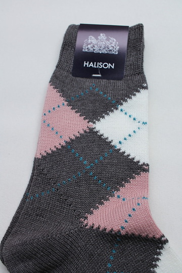 HALISON Dralon Cotton Argyle Short Socks GREY (2)