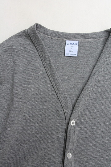 Quotidien Cotton Pique V Neck Cardigan GREY (2)