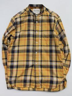 R & Vintage LS Band Collar Shirt Twill Check YELLOW