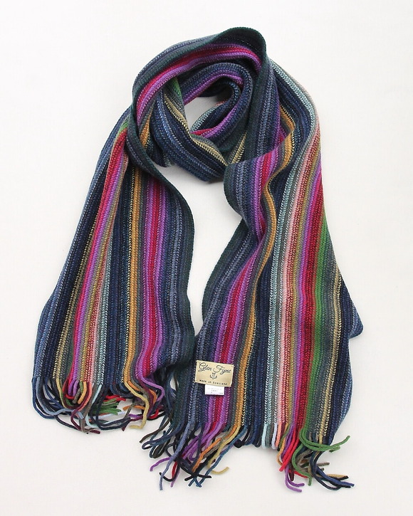 Glen Fyne ”Lambswool 2 PLY Stripe Scarf BLUE GREEN”251020