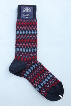 HALISON Mix Lamb Wool Zig Zag Dia Socks NAVY (2)