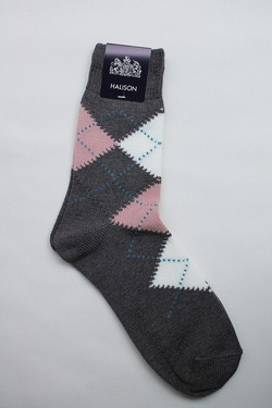 HALISON Dralon Cotton Argyle Short Socks GREY