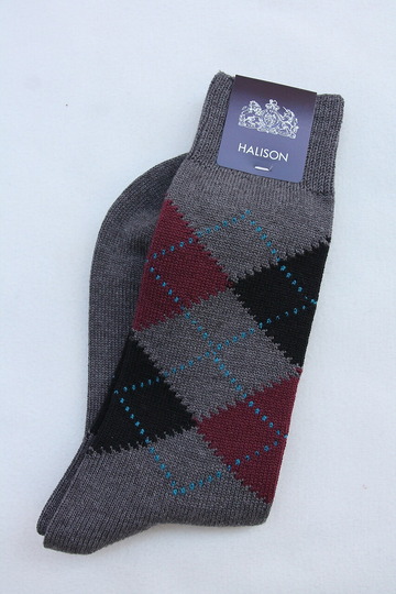 HALISON Dralon Cotton Argyle Socks GREY (2)