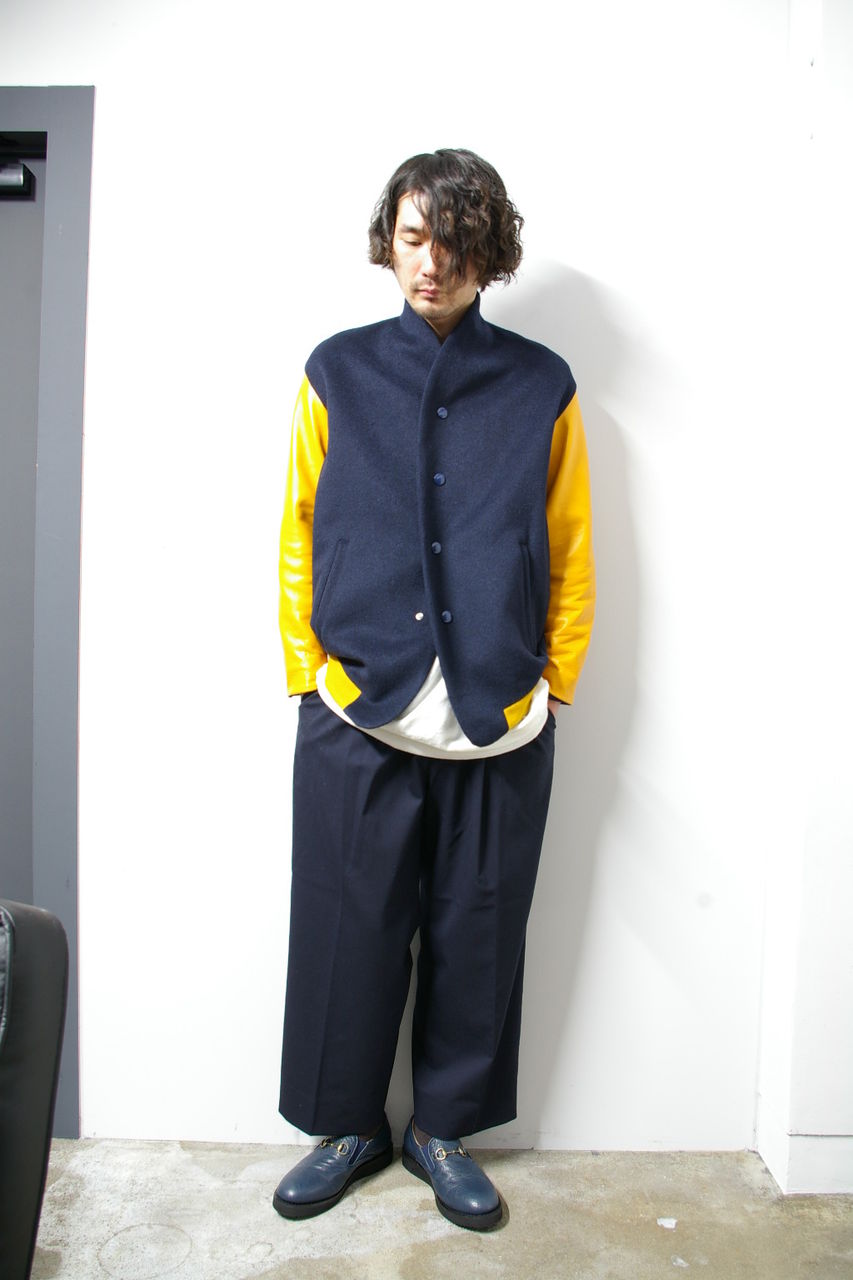 替えボタン付 美品 the Sakaki stadium jumper 袖牛革 替えボタン付 美品 the Sakaki stadium jumper 袖牛革