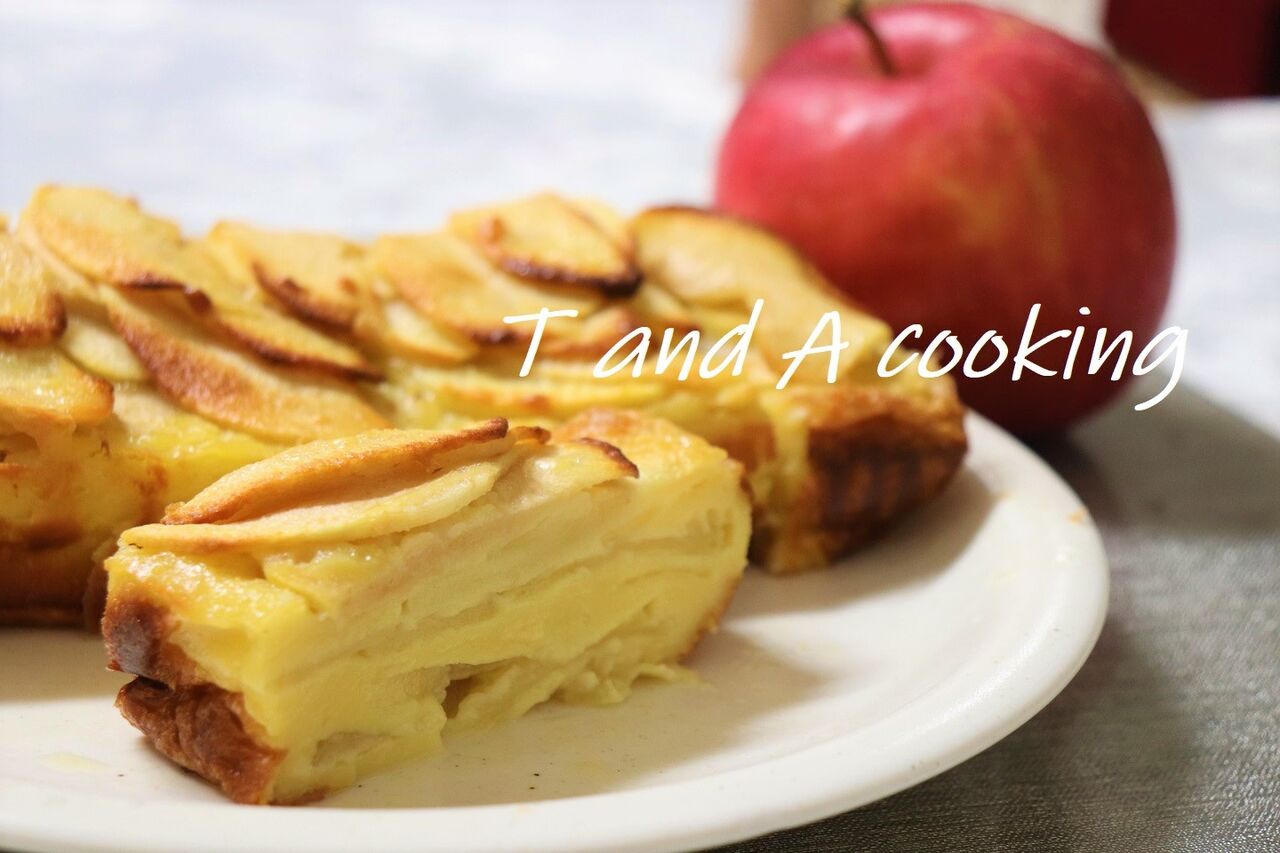 りんごのおやつ 薄切りりんごが層になったプリンのようなケーキ T A Cooking