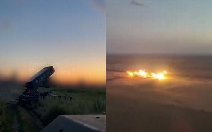 鹵獲したTOS-1Aロケットランチャーをロシア軍陣地に対して使用…ウクライナ軍！