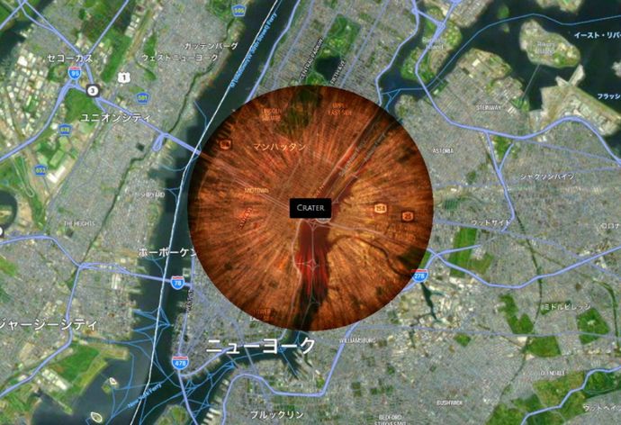 「もしここに隕石が落ちるとどうなるのか？」を地図でクリックするだけでシミュレーションできるツール！