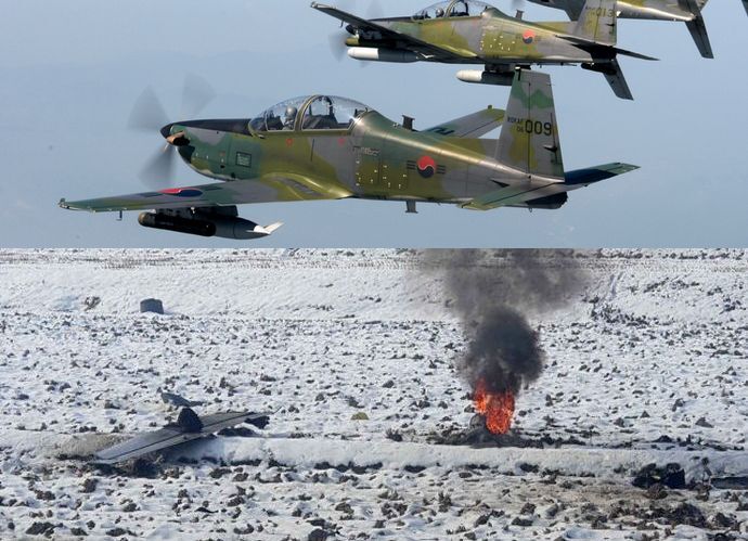 北無人機に対し出撃した韓国軍の軽攻撃機KA-1が畑に墜落…操縦士2人は緊急脱出し無事！