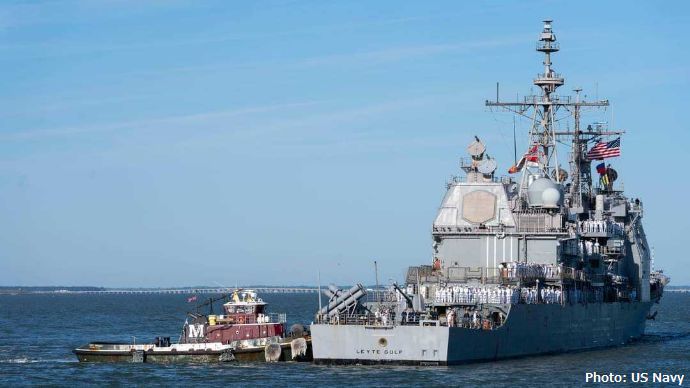 米海軍のタイコンデロガ級ミサイル巡洋艦「レイテ・ガルフ」、8ヶ月間の派遣任務を終えノーフォーク海軍基地に帰港！