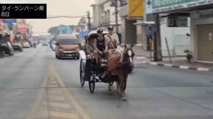 タイ警察、燃料高騰の影響で⋯馬車でパトロール！