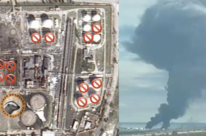ドローン攻撃で燃え続けるクリミア半島最大の石油備蓄施設！