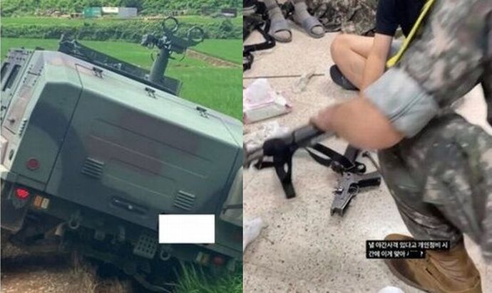 あぜ道から落ちた韓国軍装甲車、銃器を手入れする姿…「これが軍隊か」という声が出る写真2枚！