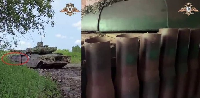 空薬莢の増加装甲を土嚢替わりに装備するロシア軍のT-72戦車！