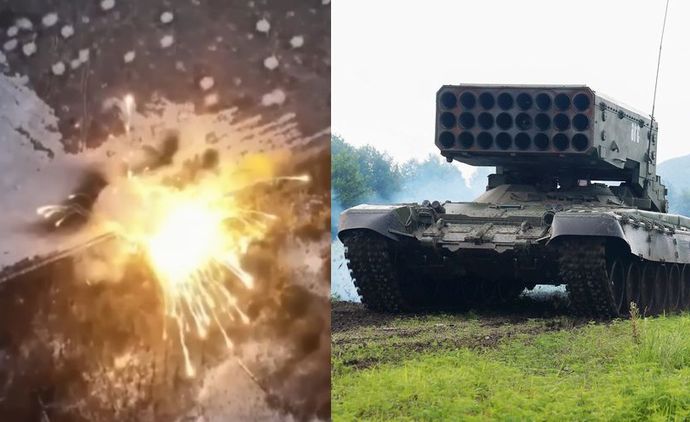 ロシア軍の多連装ロケットランチャー「TOS-1」が大爆発、燃料気化爆弾を発射可能…東部ドネツク州！