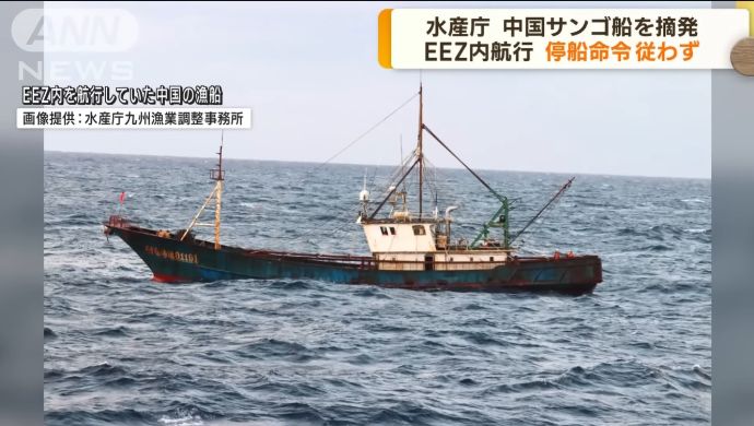 中国船籍のサンゴ船、長崎沖のEEZ内で水産庁の停船命令に従わず逃走…船長を逮捕！