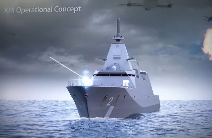 川崎重工の海軍艦艇用レーザー兵器システム、もがみ型の四隅装備…DSEI Japan 2025！