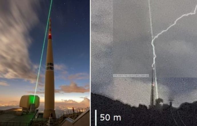 空にレーザーを発射して自然発生した稲妻の進路を変える技術を検討！