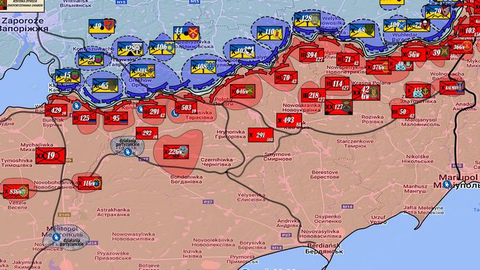 戦況配置図見るだけでもウクライナ反攻とか無理だわ完全に…ロシア軍防衛線が気持ち厚くなっている気がする！