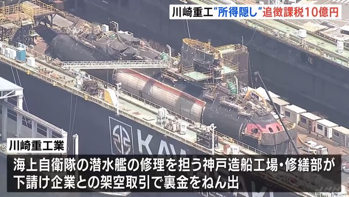川崎重工業に40億円申告漏れ指摘、架空取引で裏金…海自潜水艦乗組員らに金品を提供！