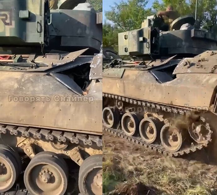 ロシア軍のT-72戦車から、直撃弾を受けたウクライナ軍のブラッドレー歩兵戦闘車！