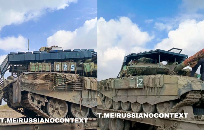 砲塔全周囲を爆発反応装甲と対ドローン柵で覆ったロシア軍のT-90M戦車！