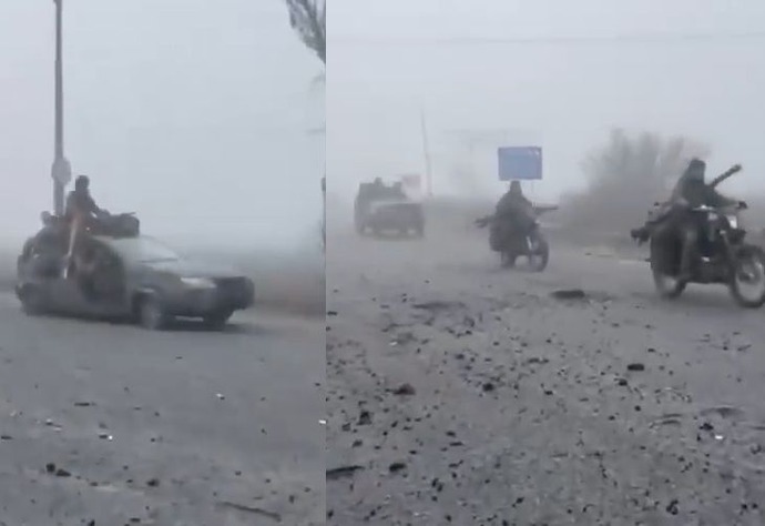 濃霧のポクロフスクに進行するヒャッハー軍団(ロシア軍)…バイクと民生車両ばかり！