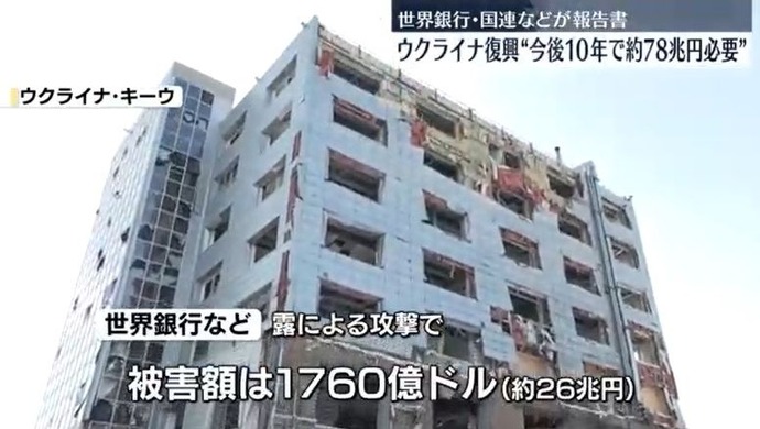 ウクライナ復興…今後10年で約78兆円必要と試算…世界銀行など！