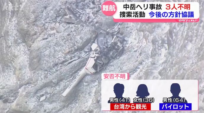 阿蘇のヘリ事故、機体は火口断崖に…救助隊は近づけず長期化！