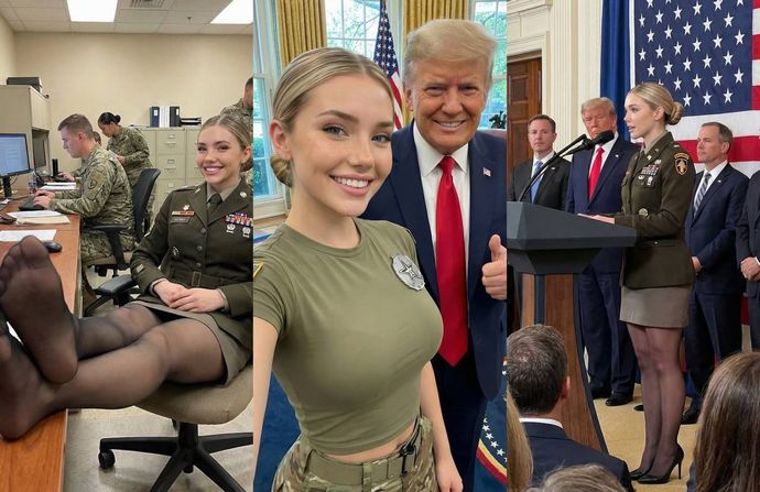 トランプ大統領を支持する金髪の陸軍女性兵士ジェシカ・フォスターは実在しない！