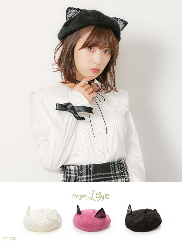 帽子 ベレー帽 レース猫耳ふわふわアンゴラ Cos Time