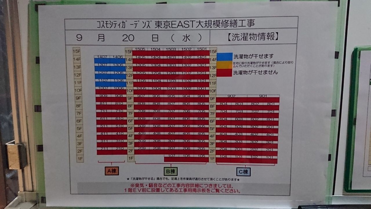 9月20日の洗濯物情報 配布チラシ 大規模修繕工事 掲示板情報 9月20日の洗濯物情報 配布チラシ 大規模修繕工事 掲示板情報