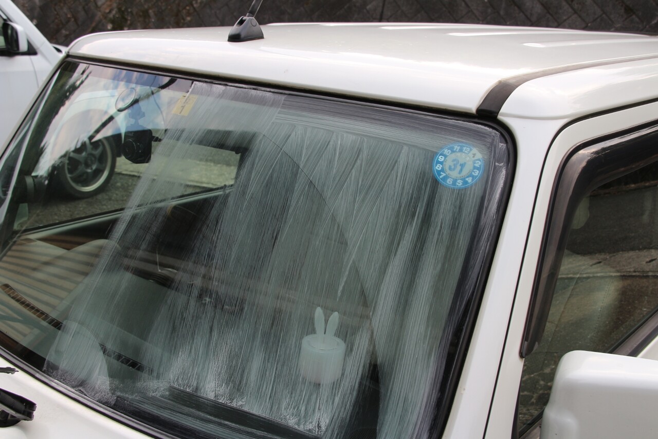 ラパン ガラスの油膜取りの巻 今日の牛村さん 介護と育児と改造日誌