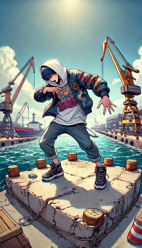 DALL·E 2024-09-16 11.33.09 - A young man rapping at a