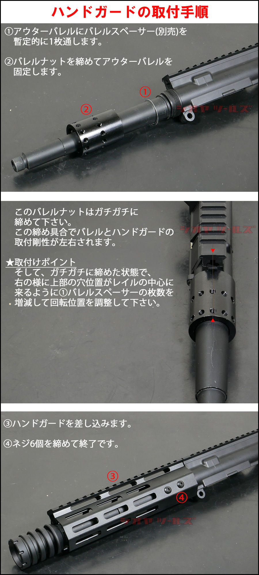 M4用 NOVESKE NSRタイプ M-LOK ハンドガード 12インチ(取付方法 RAS