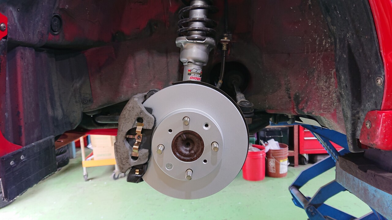 バモスフロント強化ブレーキセット　GD1 フィット流用 流用中古キャリパー＆ローター＆パッド交換（ホンダ バモス・HM1